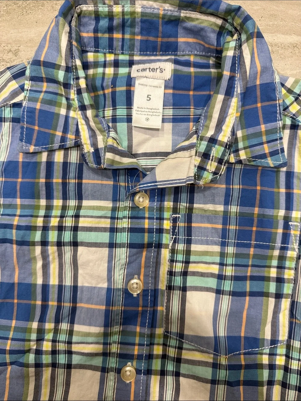 Carter's Blue, White & Green Plaid Short-Sleeve Button-Up Shirt - Picture 2 of 5